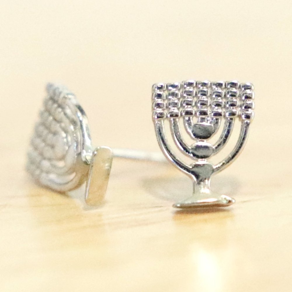 Hebrew Israelite 12 Tribes of YASHARAHLA Silver Menorah Stud Earrings